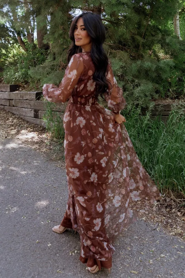 Layla Tulle Maxi Dress Chestnut Floral Women Baltic Born Tulle Styles