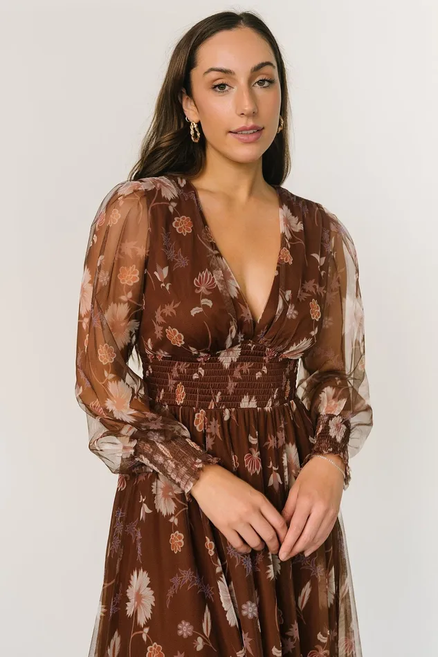 Layla Tulle Maxi Dress Chestnut Floral Women Baltic Born Tulle Styles