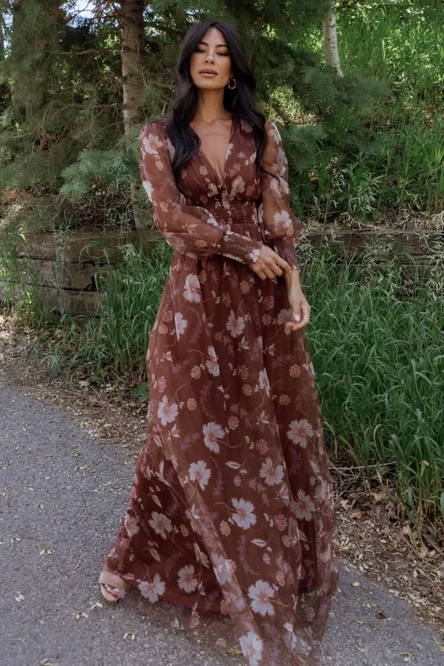 Layla Tulle Maxi Dress Chestnut Floral Women Baltic Born Tulle Styles