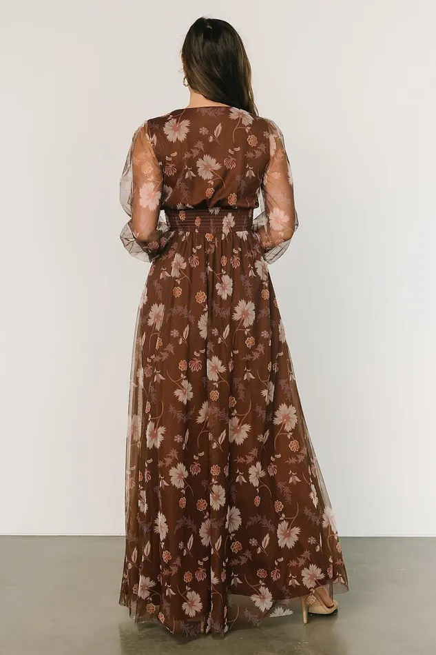 Layla Tulle Maxi Dress Chestnut Floral Women Baltic Born Tulle Styles