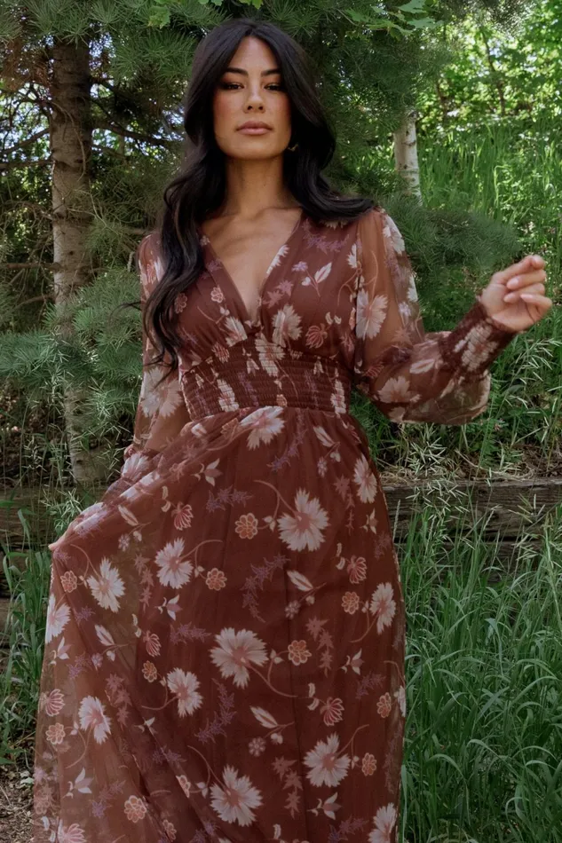 Layla Tulle Maxi Dress Chestnut Floral Women Baltic Born Tulle Styles