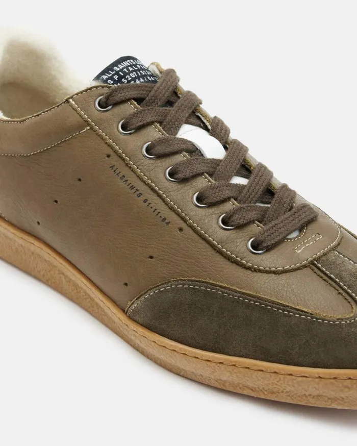 Leo Low Top Leather Sneakers Khaki Men AllSaints Shoes and Boots