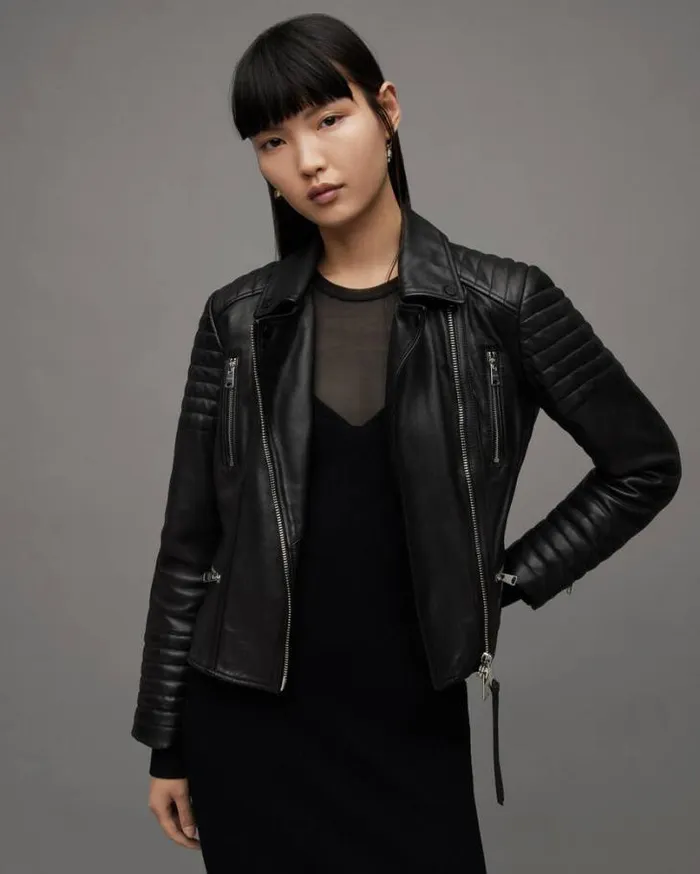 Leoni Leather Biker Jacket Black Women AllSaints Leather Jackets