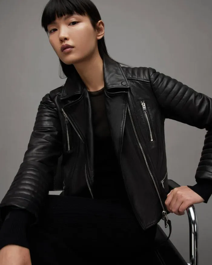 Leoni Leather Biker Jacket Black Women AllSaints Leather Jackets