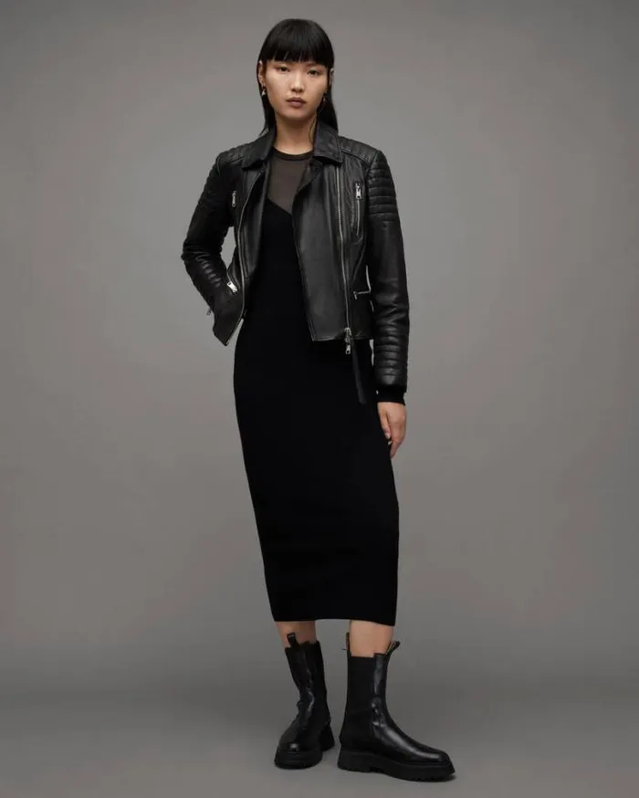 Leoni Leather Biker Jacket Black Women AllSaints Leather Jackets