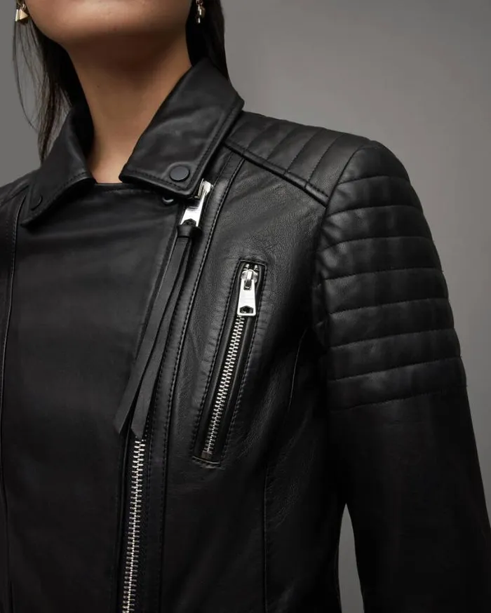 Leoni Leather Biker Jacket Black Women AllSaints Leather Jackets