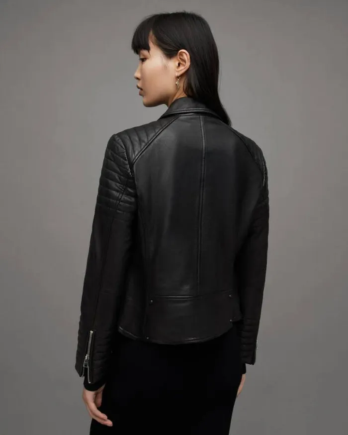 Leoni Leather Biker Jacket Black Women AllSaints Leather Jackets