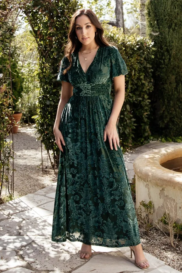 Leslie Velvet Maxi Dress Pine Women Baltic Born Wedding Guest