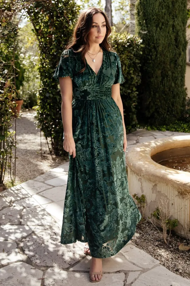 Leslie Velvet Maxi Dress Pine Women Baltic Born Wedding Guest