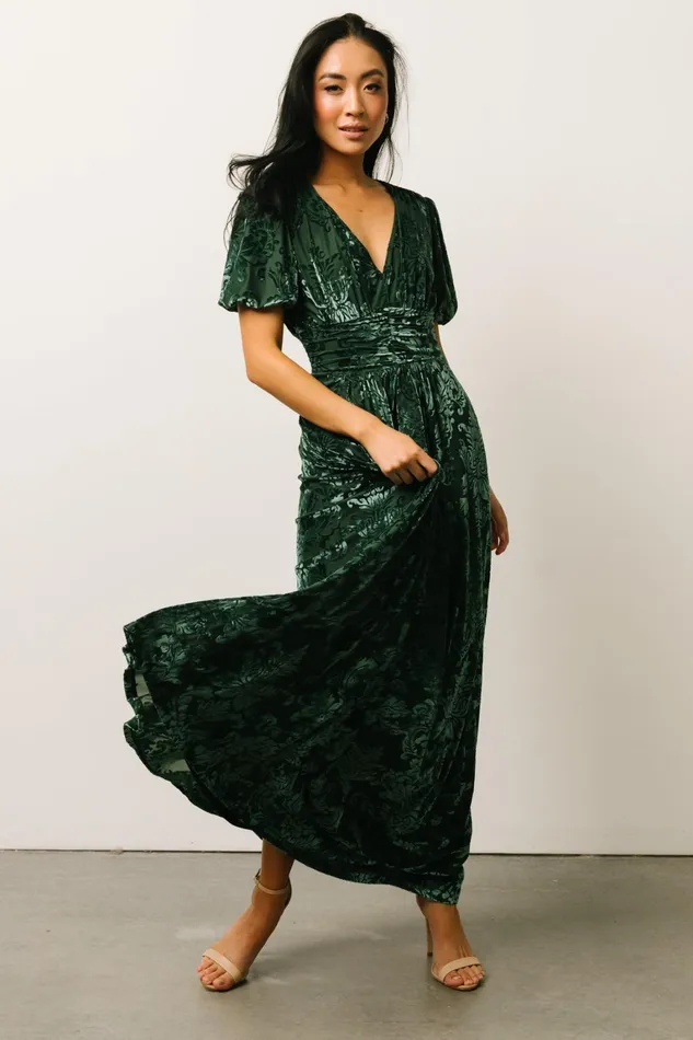 Leslie Velvet Maxi Dress Pine Women Baltic Born Wedding Guest
