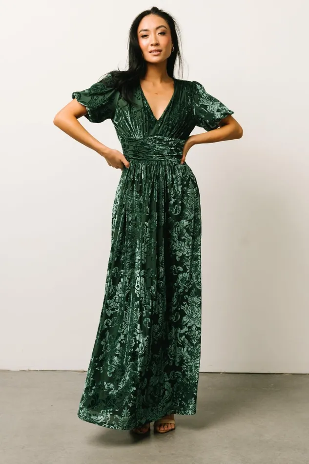 Leslie Velvet Maxi Dress Pine Women Baltic Born Wedding Guest
