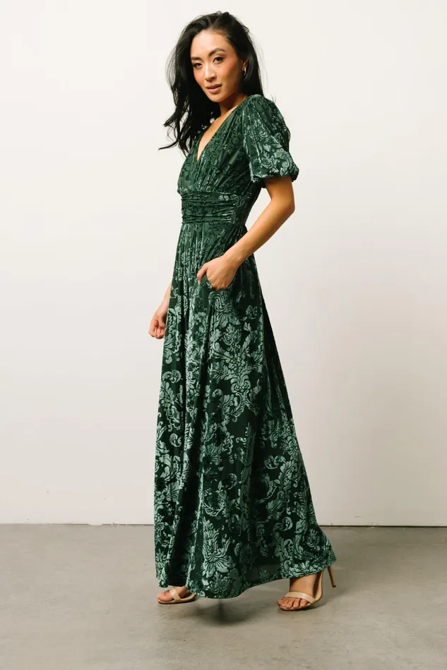 Leslie Velvet Maxi Dress Pine Women Baltic Born Wedding Guest
