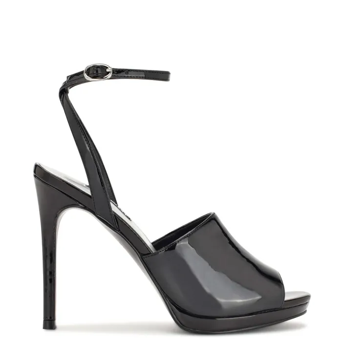 Limbery Anke Strap Sandals Black Patent Women Nine West Heeled