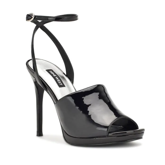 Limbery Anke Strap Sandals Black Patent Women Nine West Heeled Limbery Anke Strap Sandals Black Patent Women Nine West Heeled