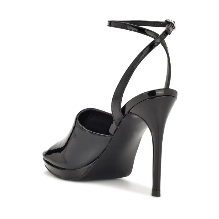 Limbery Anke Strap Sandals Black Patent Women Nine West Heeled Limbery Anke Strap Sandals Black Patent Women Nine West Heeled