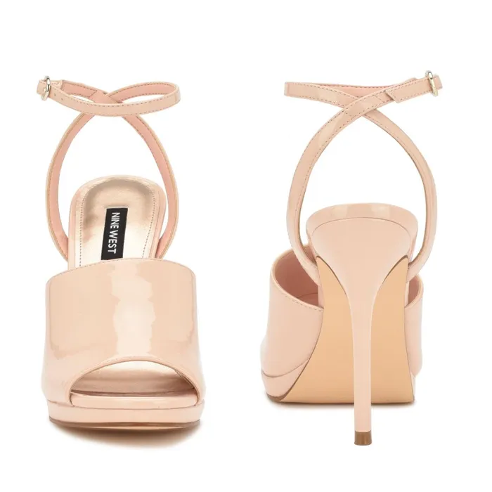 Limbery Anke Strap Sandals Light Natural Patent Women Nine West Heeled Limbery Anke Strap Sandals Light Natural Patent Women Nine West Heeled