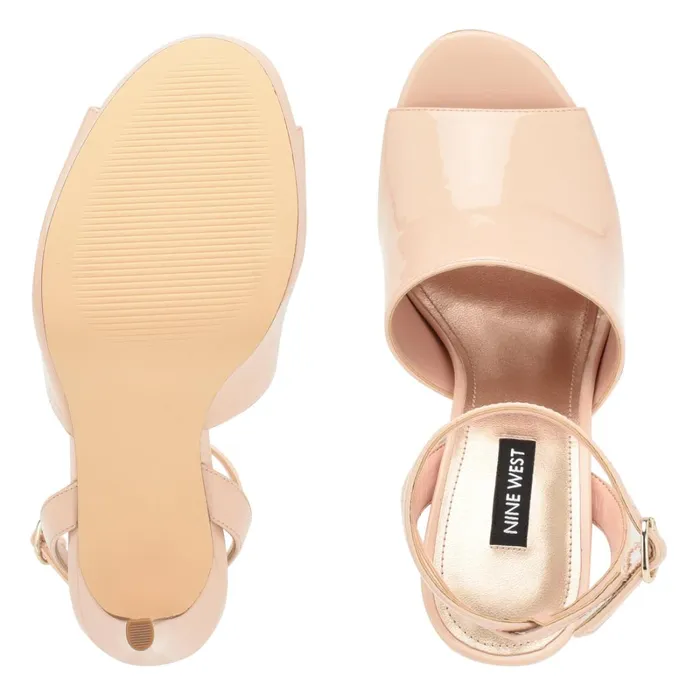 Limbery Anke Strap Sandals Light Natural Patent Women Nine West Heeled Limbery Anke Strap Sandals Light Natural Patent Women Nine West Heeled