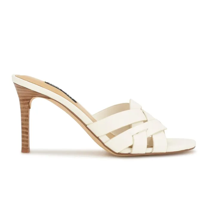 Linette Heeled Slide Sandals White Women Nine West Heeled