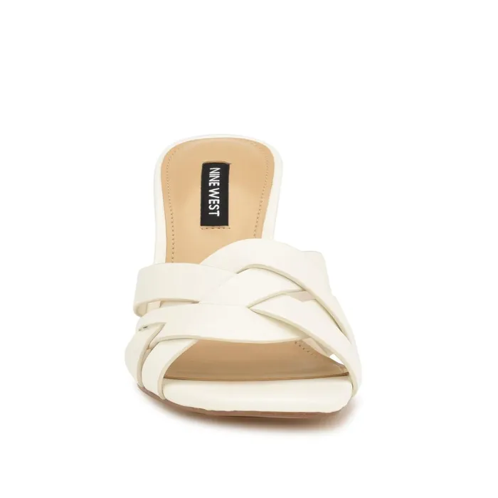 Linette Heeled Slide Sandals White Women Nine West Heeled Linette Heeled Slide Sandals White Women Nine West Heeled