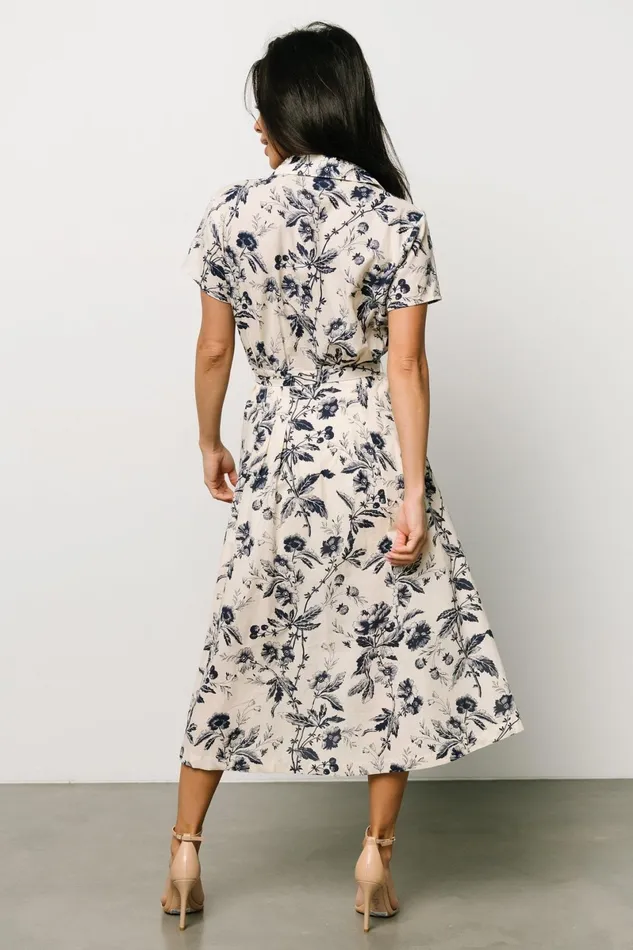Lorna Midi Dress Beige Navy Print Women Baltic Born Midi Dresses Lorna Midi Dress Beige Navy Print Women Baltic Born Midi Dresses