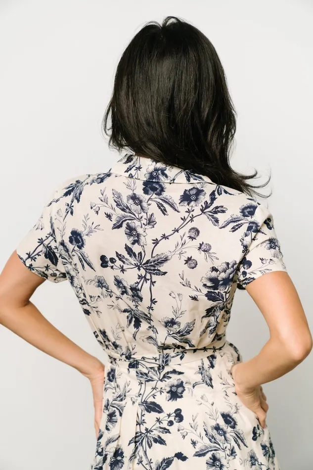 Lorna Midi Dress Beige Navy Print Women Baltic Born Midi Dresses Lorna Midi Dress Beige Navy Print Women Baltic Born Midi Dresses