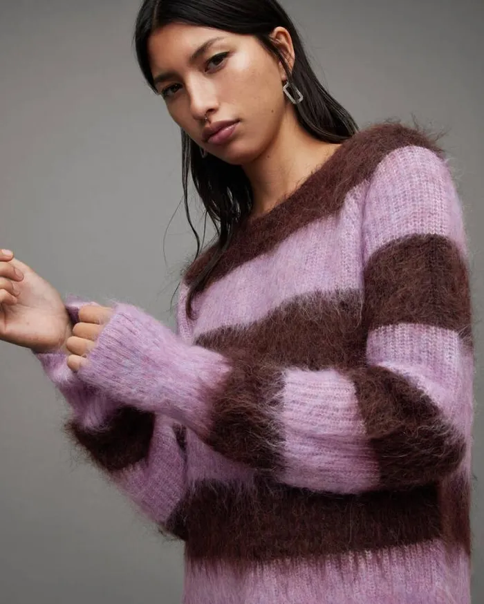 Lou Brushed Striped Sweater Raisin Redlilac Women AllSaints Sweaters