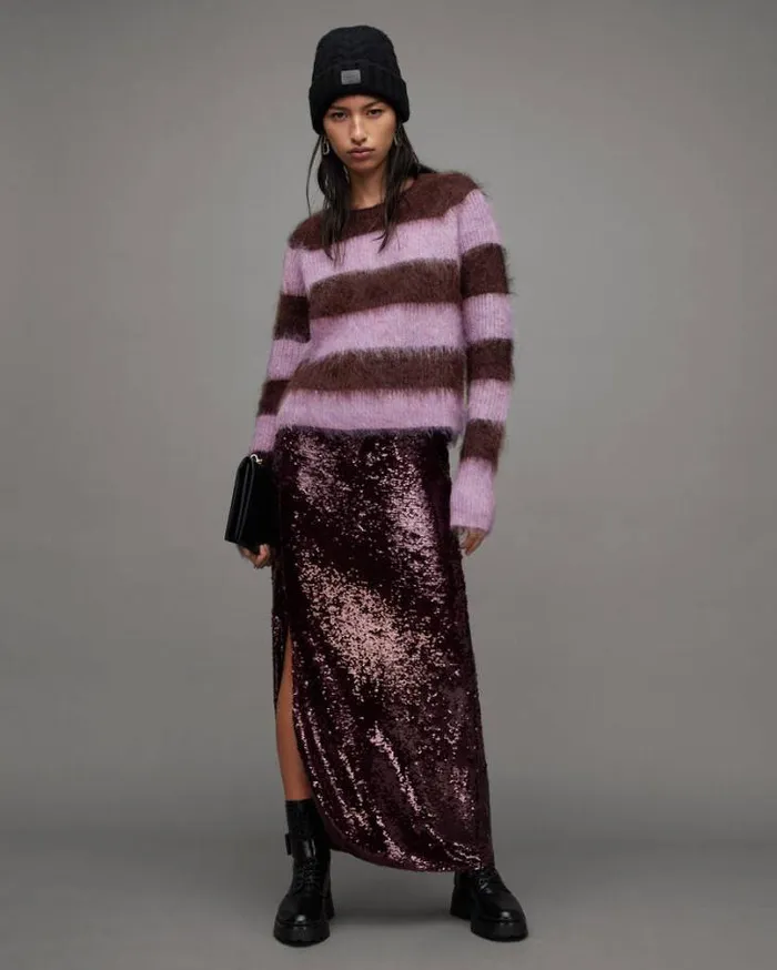 Lou Brushed Striped Sweater Raisin Redlilac Women AllSaints Sweaters