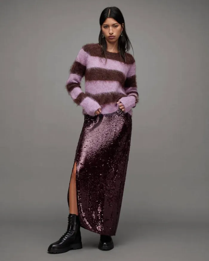 Lou Brushed Striped Sweater Raisin Redlilac Women AllSaints Sweaters