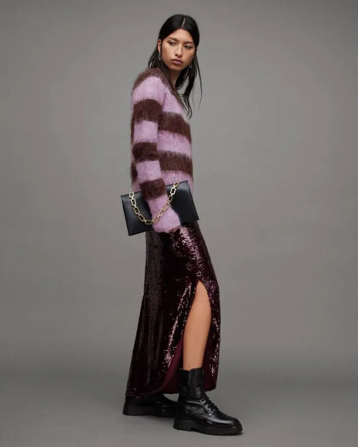 Lou Brushed Striped Sweater Raisin Redlilac Women AllSaints Sweaters