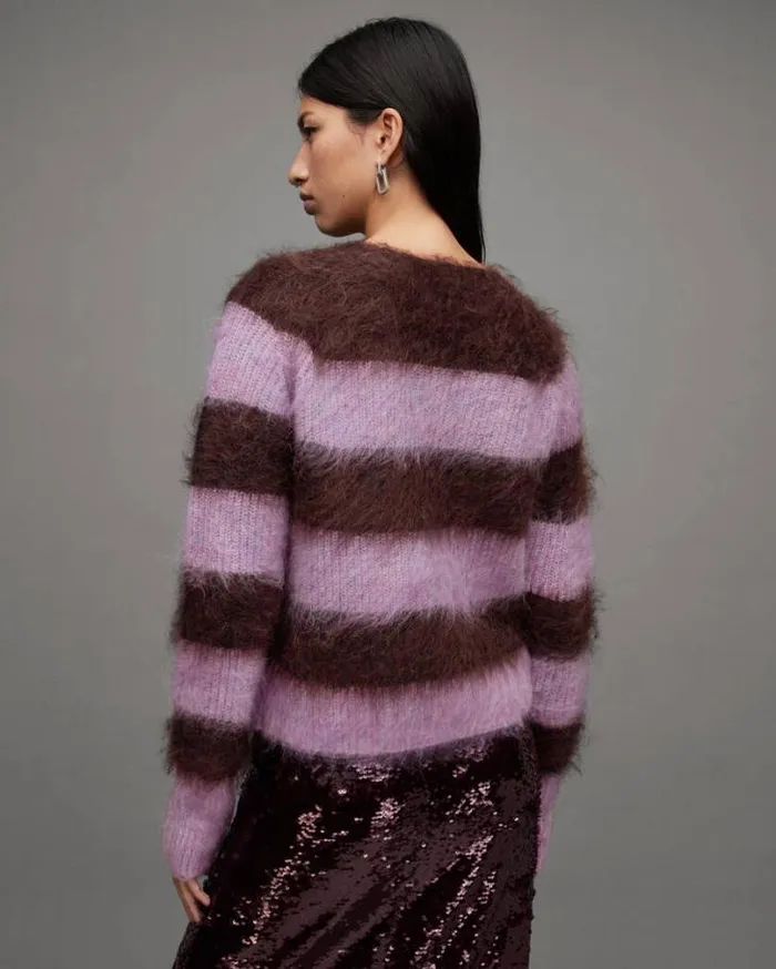 Lou Brushed Striped Sweater Raisin Redlilac Women AllSaints Sweaters