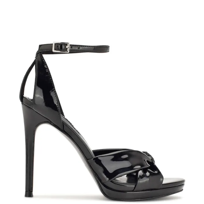 Lovya Ankle Strap Sandals Black Patent Women Nine West Heeled