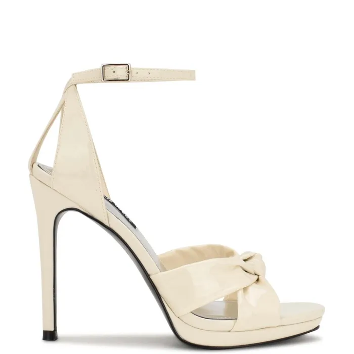 Lovya Ankle Strap Sandals Chic Cream Patent Women Nine West High Heels