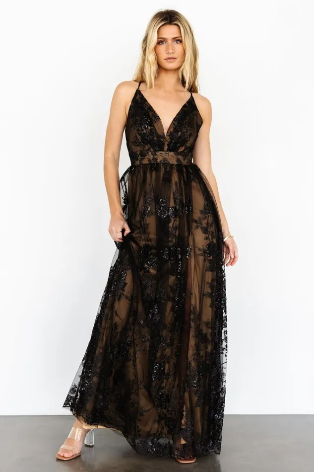 Lucienne Shimmer Maxi Gown Black Nude Women Baltic Born Embellished Sequin
