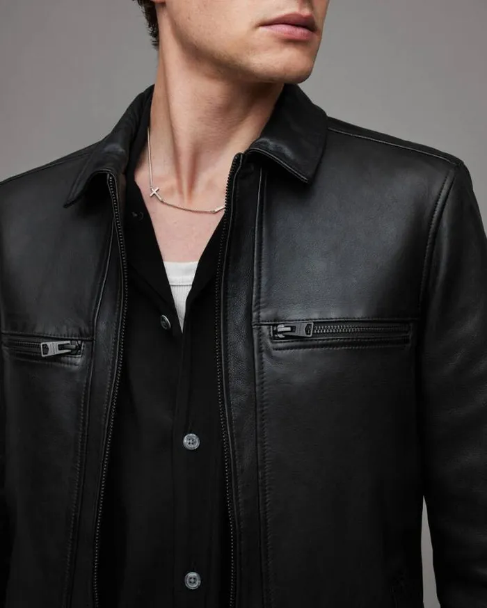 Luck Zip Up Leather Jacket Black Men AllSaints Jackets and Coats