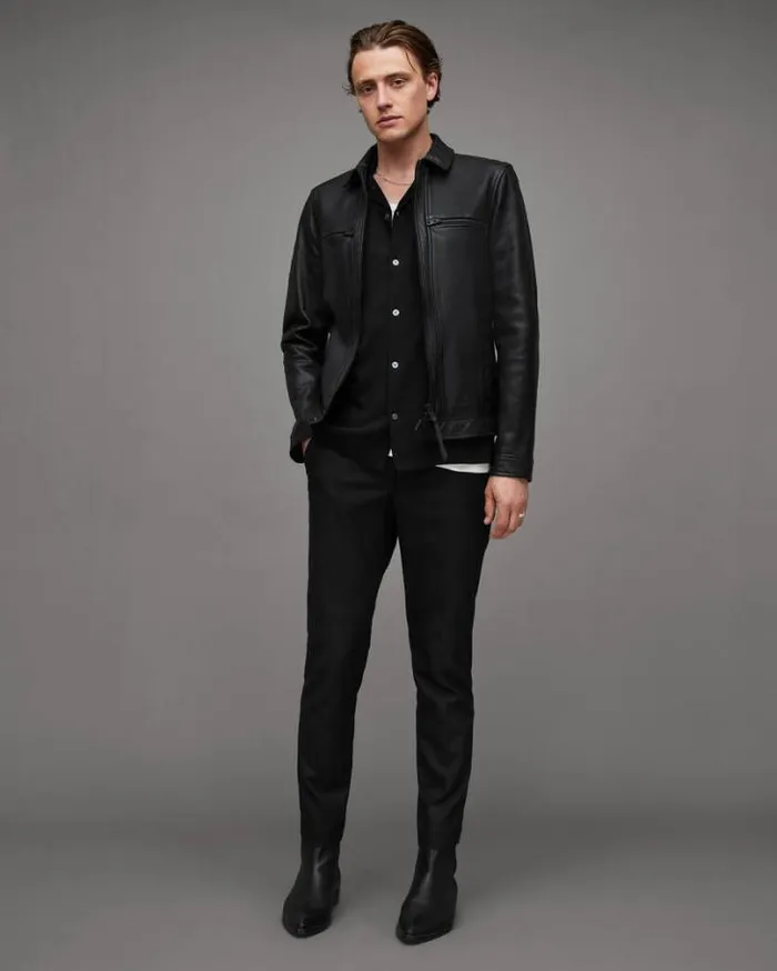 Luck Zip Up Leather Jacket Black Men AllSaints Jackets and Coats