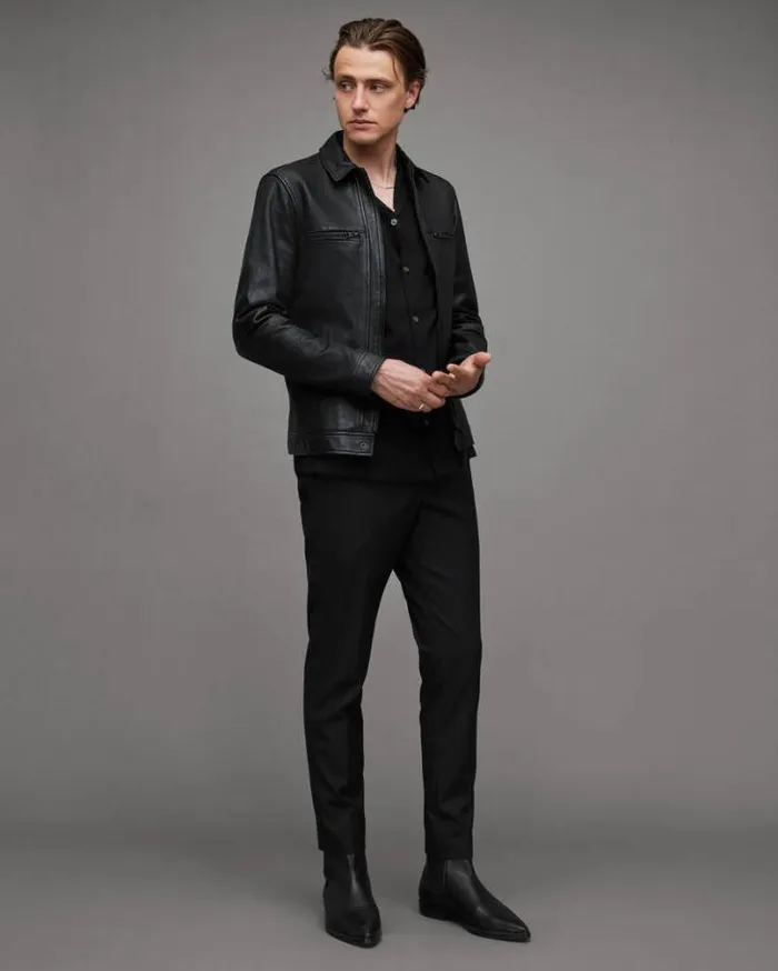 Luck Zip Up Leather Jacket Black Men AllSaints Jackets and Coats