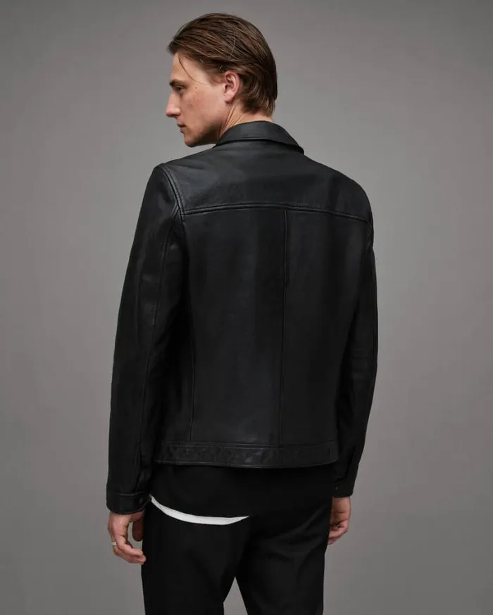 Luck Zip Up Leather Jacket Black Men AllSaints Jackets and Coats