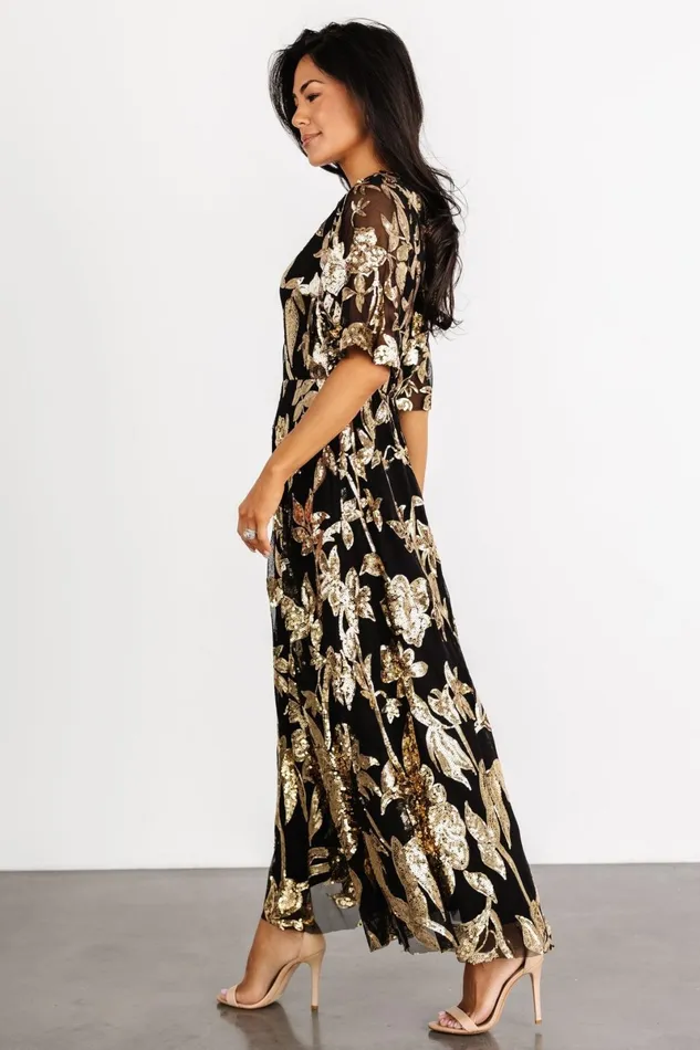 Lucy Sequin Dress Black Gold Women Baltic Born Embellished Sequin Lucy Sequin Dress Black Gold Women Baltic Born Embellished Sequin