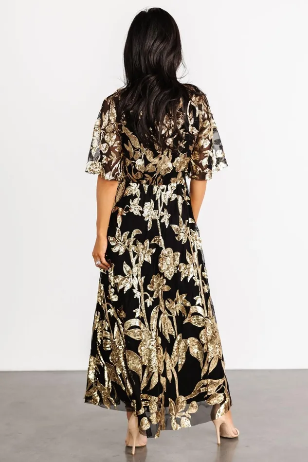 Lucy Sequin Dress Black Gold Women Baltic Born Embellished Sequin Lucy Sequin Dress Black Gold Women Baltic Born Embellished Sequin