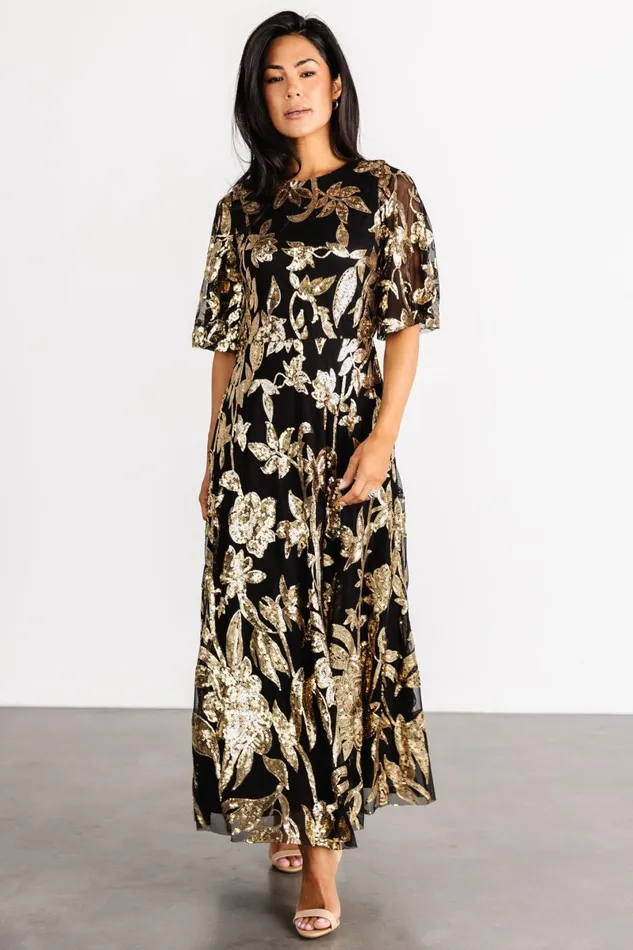 Lucy Sequin Dress Black Gold Women Baltic Born Embellished Sequin Lucy Sequin Dress Black Gold Women Baltic Born Embellished Sequin