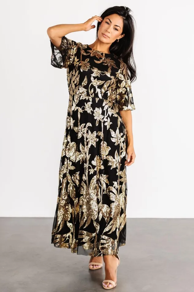 Lucy Sequin Dress Black Gold Women Baltic Born Embellished Sequin Lucy Sequin Dress Black Gold Women Baltic Born Embellished Sequin