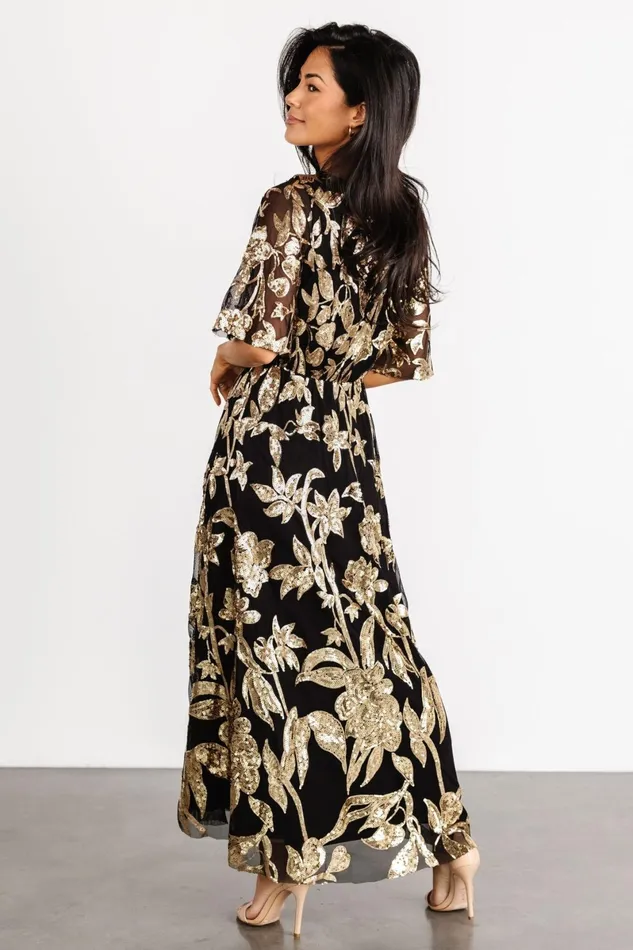 Lucy Sequin Dress Black Gold Women Baltic Born Embellished Sequin Lucy Sequin Dress Black Gold Women Baltic Born Embellished Sequin