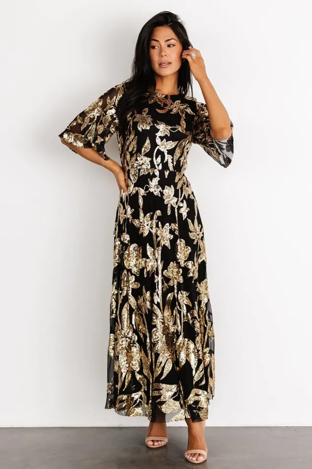Lucy Sequin Dress Black Gold Women Baltic Born Embellished Sequin Lucy Sequin Dress Black Gold Women Baltic Born Embellished Sequin