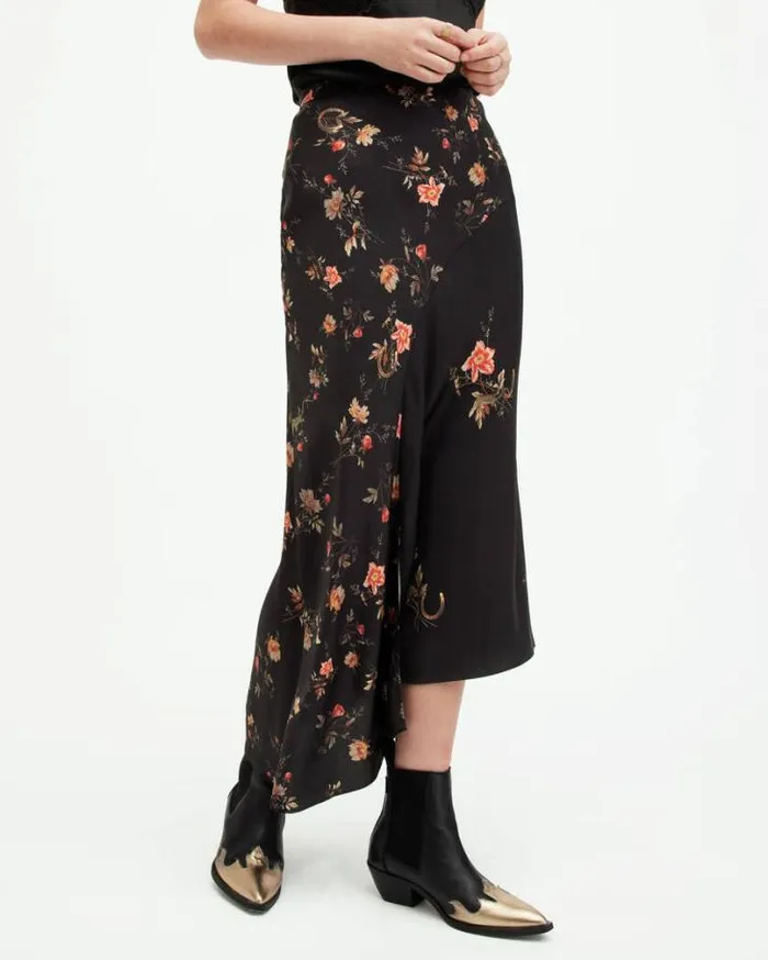 Luisa Tanana Floral Print Midi Skirt Black Women AllSaints Skirts and Shorts Luisa Tanana Floral Print Midi Skirt Black Women AllSaints Skirts and Shorts