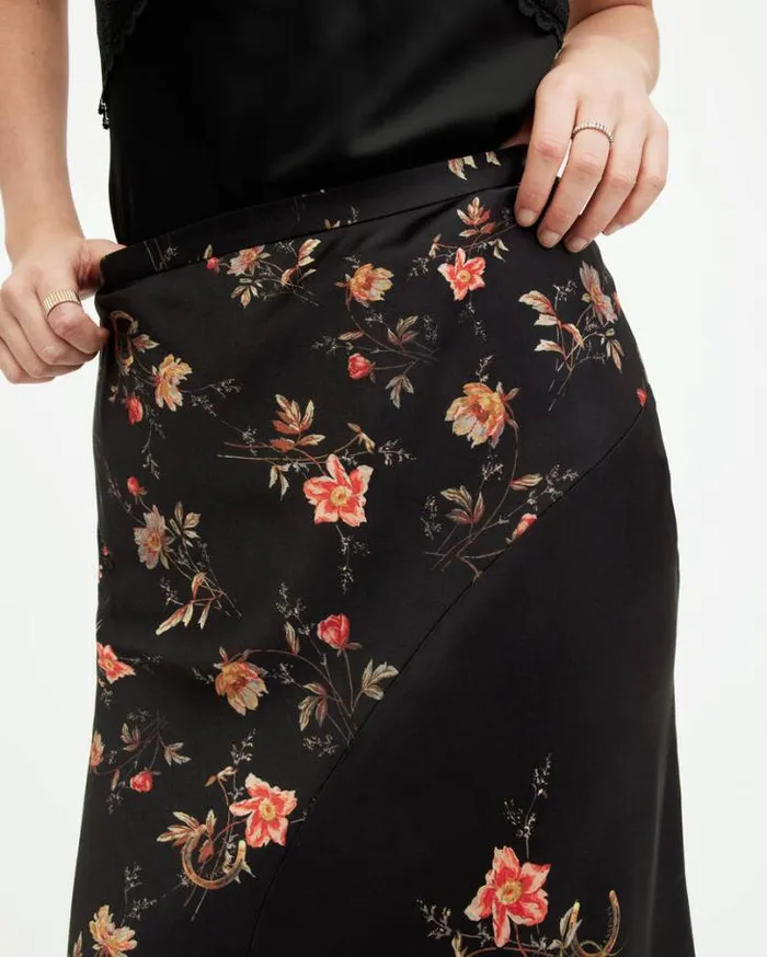 Luisa Tanana Floral Print Midi Skirt Black Women AllSaints Skirts and Shorts Luisa Tanana Floral Print Midi Skirt Black Women AllSaints Skirts and Shorts