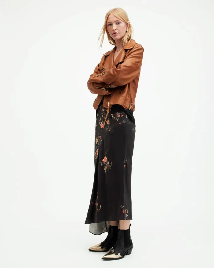 Luisa Tanana Floral Print Midi Skirt Black Women AllSaints Skirts and Shorts Luisa Tanana Floral Print Midi Skirt Black Women AllSaints Skirts and Shorts