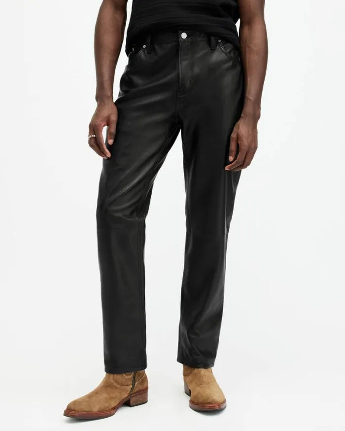 Lynch Straight Fit Leather Pants Black Men AllSaints Pants