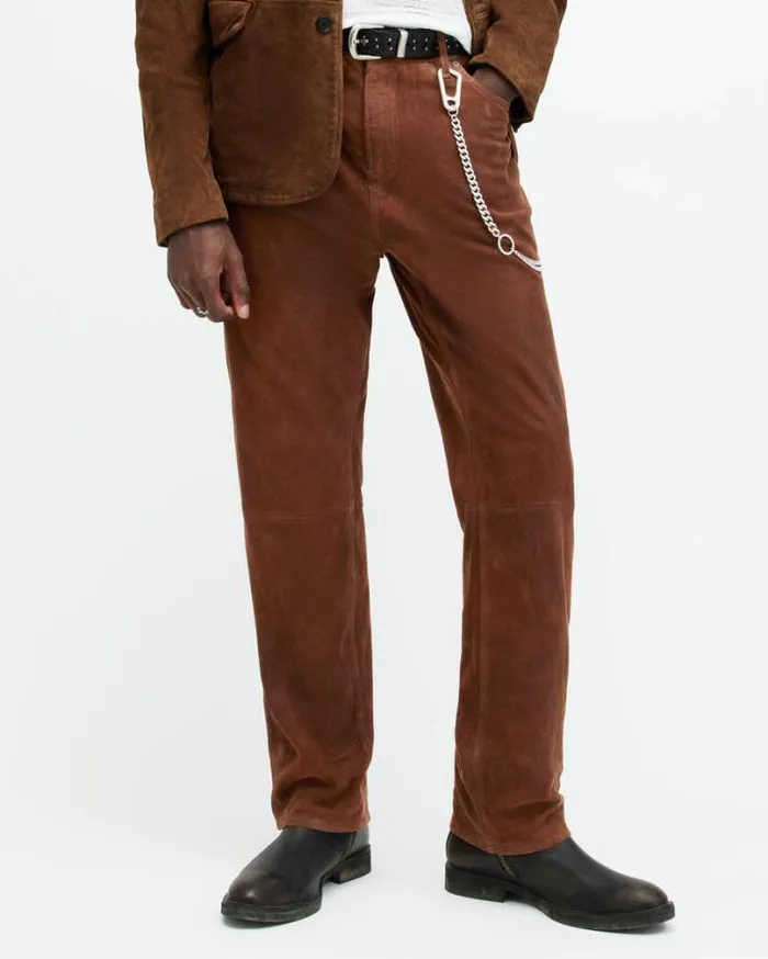 Lynch Straight Fit Leather Pants Tan Brown Men AllSaints Pants