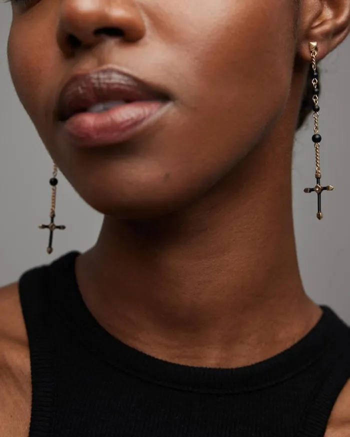 Lyra Cross Earrings Blackwarm Brass Women AllSaints Jewelry