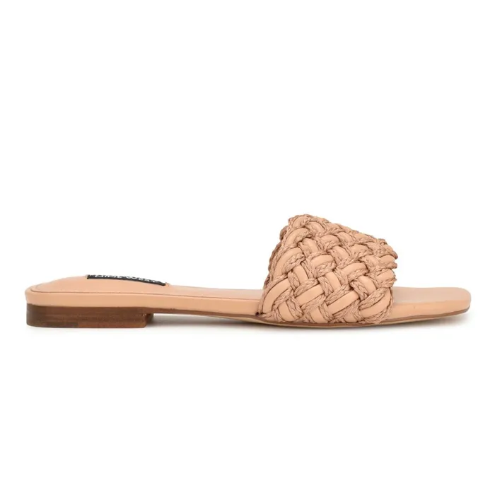 Maci Flat Slide Sandals Natural Women Nine West Flats